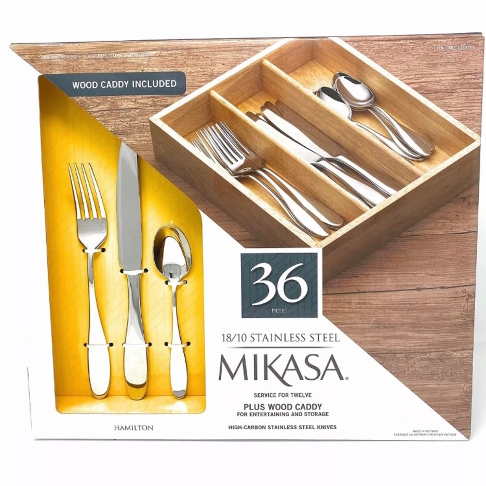 Mikasa 36-Pcs Stainless Flatware Set+ wood caddy